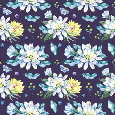 Kusursuz suluboya desenli ay çiçekleri, yapraklar ve hassas mistik detaylar. Tekstil tasarımı, duvar kağıdı, ambalaj kağıdı, markalaşma, kırtasiye, ambalaj ve yaratıcı yüzey projeleri için el boyaması botanik çizimi