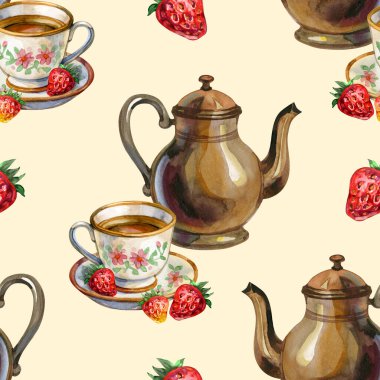 Konforlu dikişsiz suluboya desenli, kaliteli çay seti ve taze çilek içeriyor. Tasarım zarif bir çaydanlık ve narin çay fincanları içeriyor. Sıcak, nostaljik bir Cottagecore atmosferi yaratıyor.