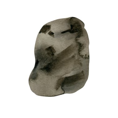 Doğal gri taş ya da çakıl taşının elle boyanmış suluboya çizimi. Gerçekçi koyu dokular ve organik şekillerle, bu temel parça manzara, bahçe ve doğa temalı tasarımlar için mükemmeldir.