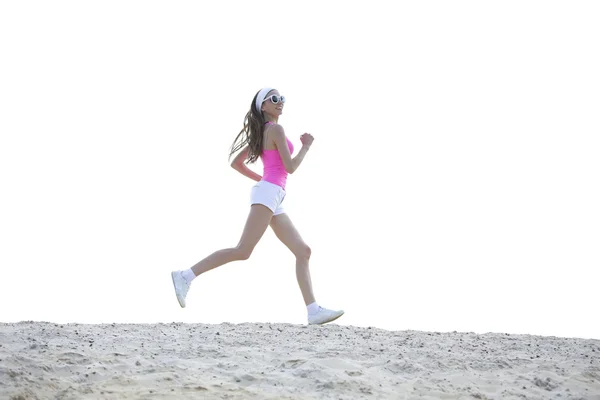 Meisje houdt zich bezig met sport joggen — Stockfoto