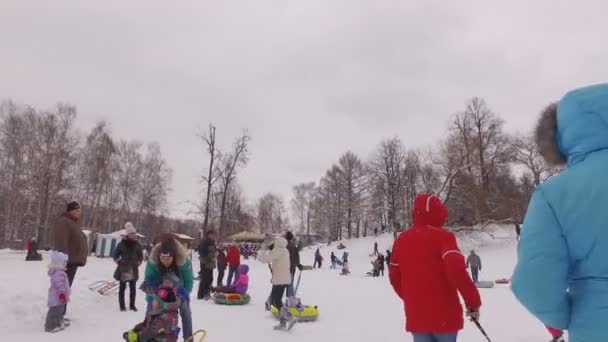 Besneeuwde winter park — Stockvideo