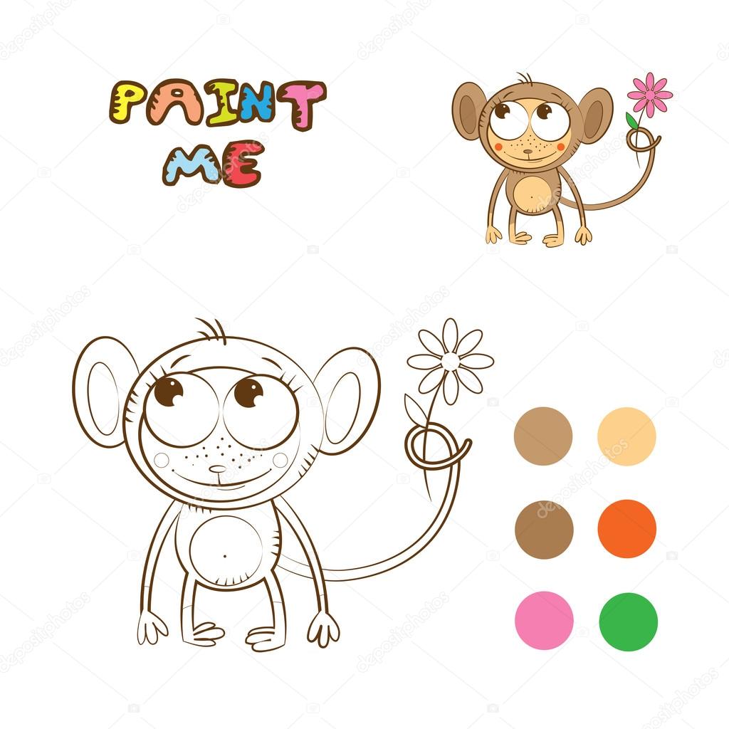 Livre de coloriage avec singe de dessin animé Image vectorielle — Vecteur par voron4ihina