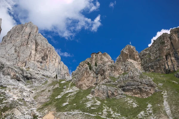 Vista Para Belo Chalé Montanha Val Fassa Trentin Alto Adige — Fotografia de Stock