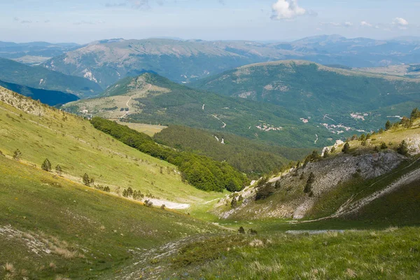 Vista Vale Verde Sobre Frontignano Região Marche Itália — Fotografia de Stock