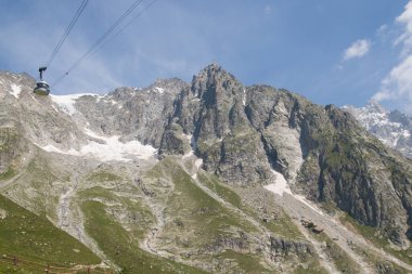 İtalya, Valle d 'Aosta' da yaz mevsiminin mavi gökyüzüne karşı Skyway Monte Bianco tramvayı manzarası