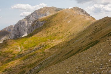 Ağustos 'un yaz günü Lazio, İtalya' da Terminillo Dağı 'nın tepesindeki patika.