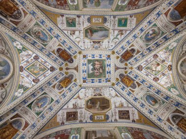 Caprarola, İtalya 'daki Palazzo Farnese' de güzel bir freskli Rönesans tavanı, mitolojik sahneler ve dekoratif grotesk dekorasyonlar içeriyor.