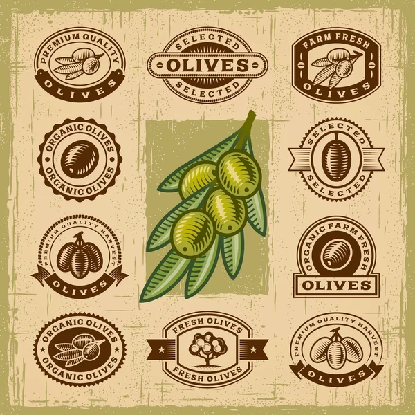 Vintage olive stamps set Royalty Free Stock Vectors