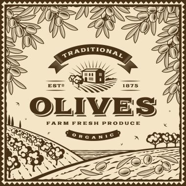 Vintage kahverengi zeytin etiket