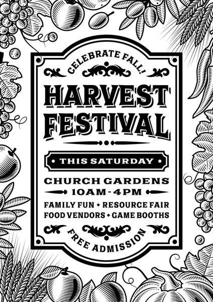 Vintage Harvest Festival Poster Black And White — Stock Vector