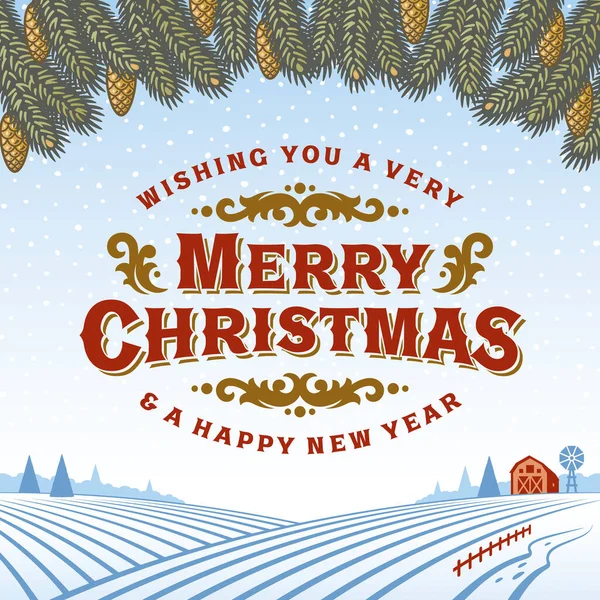 Vintage Merry Christmas Greeting Card Ilustrasi Vektor Eps8 Yang Dapat - Stok Vektor