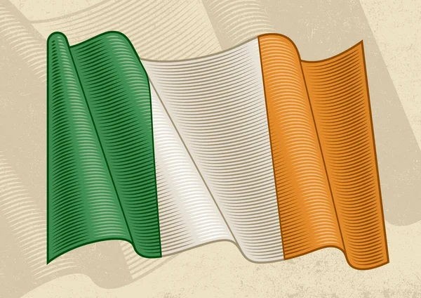 Vintage Flag Ireland Editable Eps8 Vector Illustration Clipping Mask Woodcut Stock Illustration