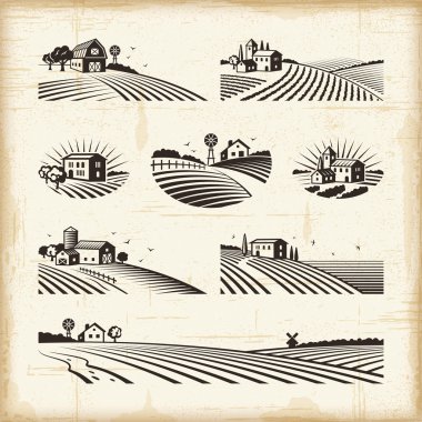 Retro landscapes clipart