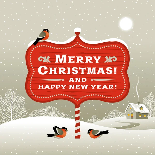 Christmas signboard and winter landscape Stock Illustration