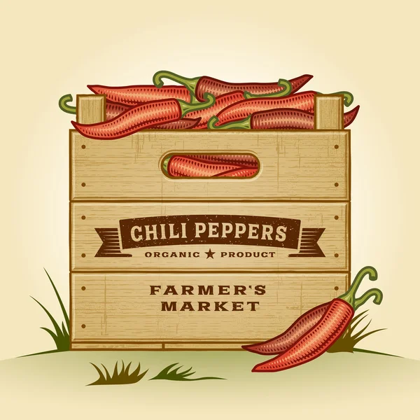 Retro crate of chili peppers — Stock Vector