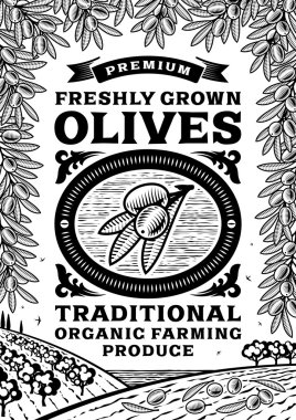 Retro zeytin poster siyah ve beyaz