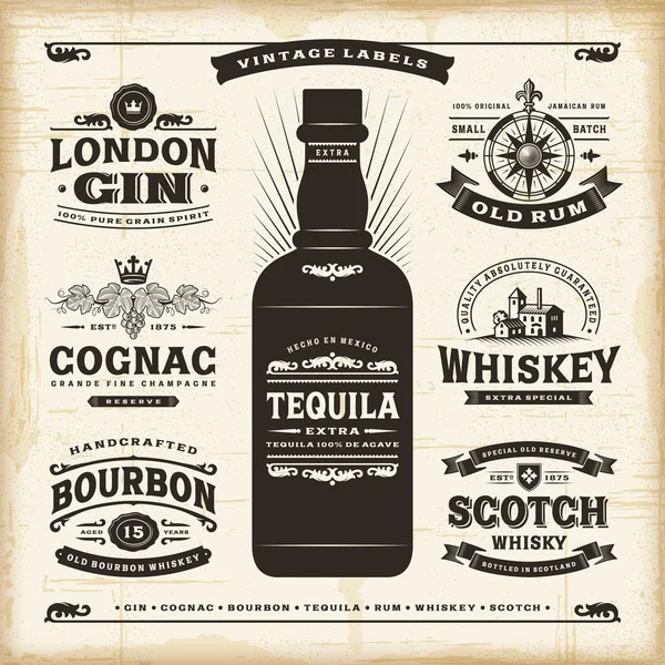 Vintage collection d'étiquettes d'alcool — Image vectorielle