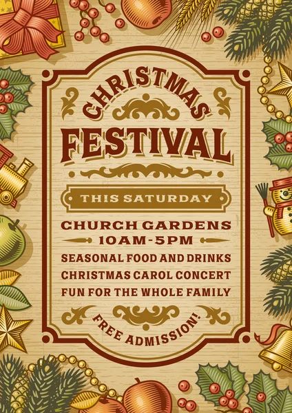 Vintage Christmas Festival Poster — Stockvector