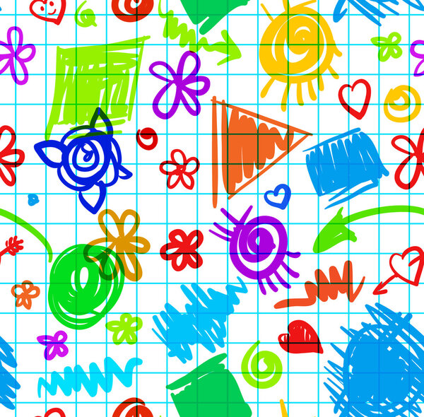 seamless pattern with  funny geometrical figures hearts flowers 