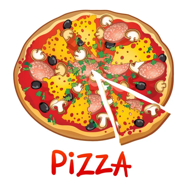 Pizza salam, peynir, mantar, Siyah Zeytin ve o dilimlenmiş