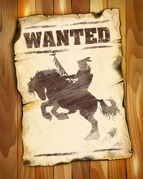 Wanted plakát s silueta amerických indiánů na koni — Stock fotografie