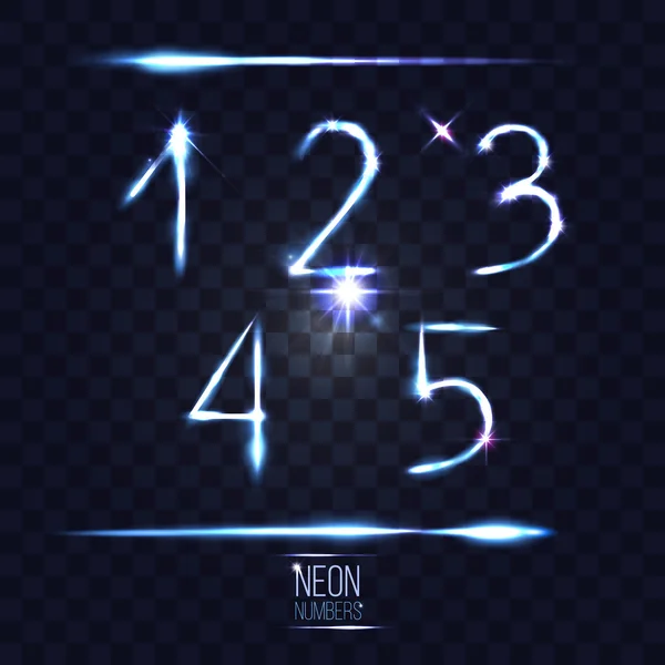 Neon abstract lens numbers on transparent background. set 1. vec — Stock Vector