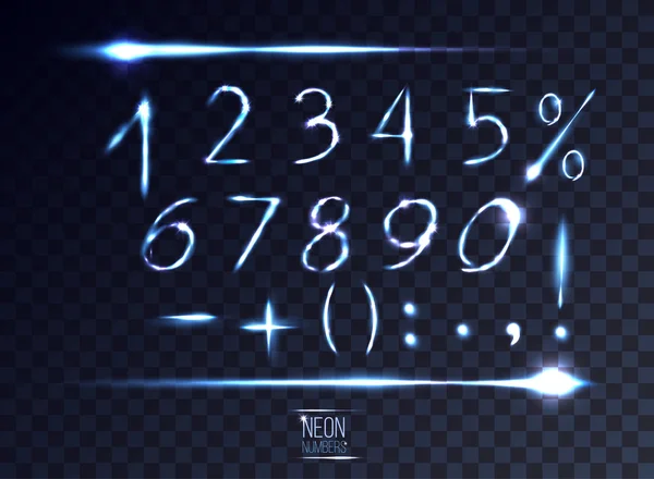 Neon soyut objektif sayı ve sembol üzerinde şeffaf backgr ayarla