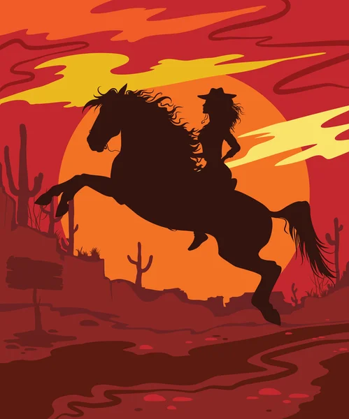 Vahşi Batı vektör çizim kızla