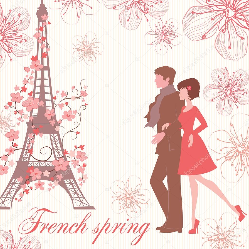 french spring vector illustration with couple