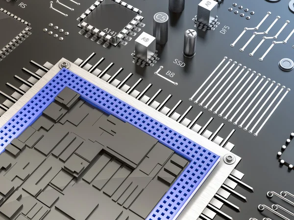 Procesador (microchip) interconectado recibir y enviar información. Concepto de tecnología y futuro . —  Fotos de Stock