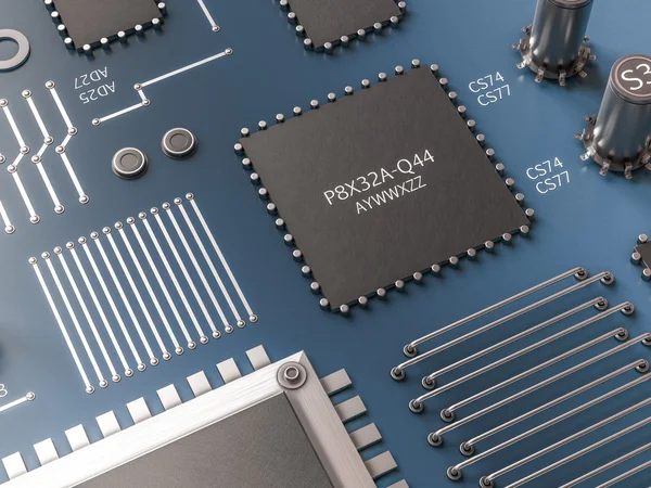 Processador (microchip) interligado receber e enviar informações. Conceito de tecnologia e futuro . — Fotografia de Stock