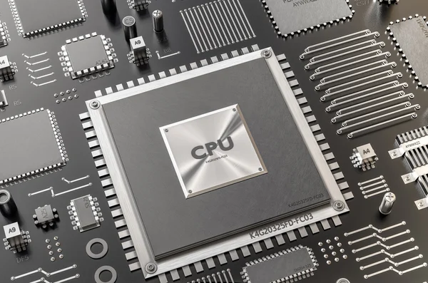 Processor (microchip) met elkaar verbonden ontvangen en verzenden van informatie. Concept van technologie en toekomst. — Stockfoto