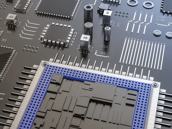 Processador (microchip) interligado receber e enviar informações. Conceito de tecnologia e futuro . — Fotografia de Stock