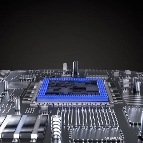 Processor (microchip) met elkaar verbonden ontvangen en verzenden van informatie. Concept van technologie en toekomst. — Stockfoto