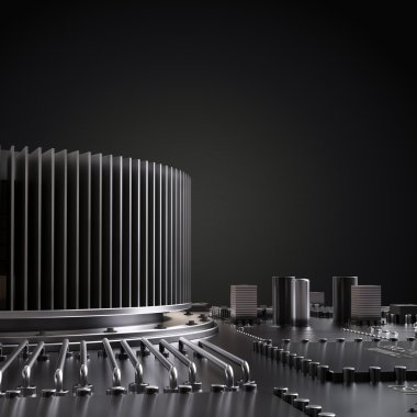 İşlemci mikroçip alma ve bilgi gönderme birbirine. Teknoloji ve gelecek kavramı.