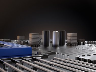 İşlemci mikroçip alma ve bilgi gönderme birbirine. Teknoloji ve gelecek kavramı.