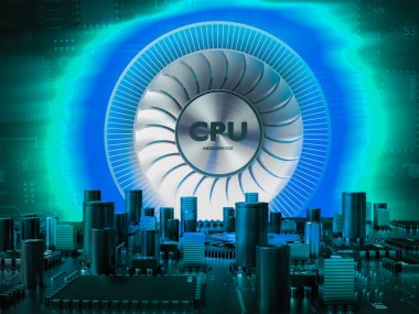 İşlemci mikroçip alma ve bilgi gönderme birbirine. Teknoloji ve gelecek kavramı.