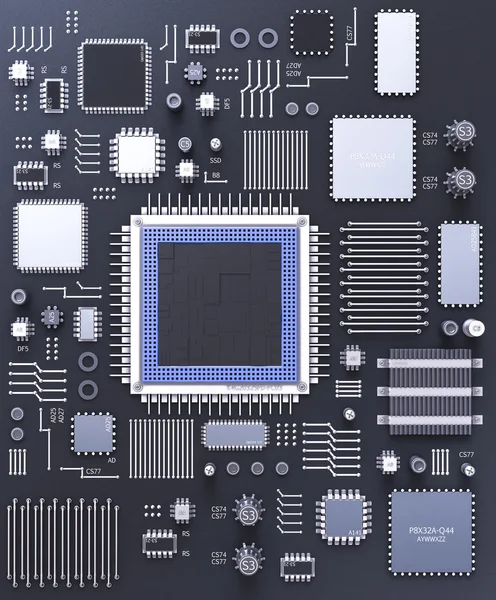 Processor microchip met elkaar verbonden ontvangen en verzenden van informatie. Concept van technologie en toekomst. — Stockfoto