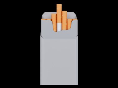 Açık paket sigara siyah bir arka plan üzerinde izole. 3D çizim