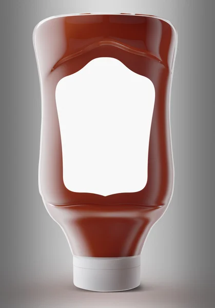 Salsa, salsa de tomate, mostaza o cualquier recipiente líquido para productos alimenticios sobre fondo gris. Ilustración 3D . — Foto de Stock