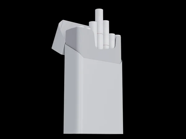 Öppna paket cigaretter isolerad på en svart bakgrund. 3D illustration — Stockfoto