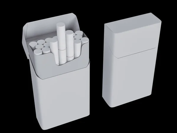 Zigarettenschachteln öffnen und schließen, isoliert auf schwarzem Hintergrund. 3D-Illustration. — Stockfoto