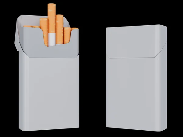 Nyílt és szoros doboz cigaretta izolált fekete háttér. 3D-illusztráció. — Stock Fotó