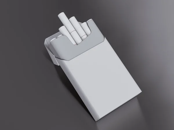 Boîte ouverte de cigarettes sur fond gris. rendu 3D . — Photo