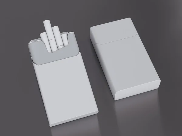 Pacchetto aperto di sigarette su sfondo grigio. Rendering 3D . — Foto Stock