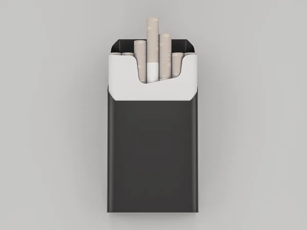 Boîte ouverte de cigarettes sur fond gris. rendu 3D — Photo