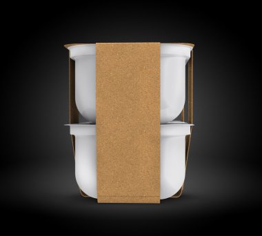 White plastic blank bank for food, oil, mayonnaise, margarine, cheese, ice cream, olives, pickles, sour cream with eco paper cover. Food and drink plastic blank. Template Ready For Your Design. Isolat