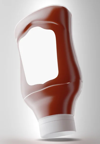 Molho, ketchup, mostarda ou qualquer recipiente de alimento líquido sobre fundo cinzento. Ilustração 3D . — Fotografia de Stock