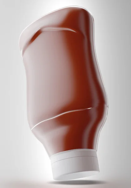 Sås, ketchup, senap eller någon flytande livsmedel produkten behållare på grå bakgrund. 3D illustration. — Stockfoto