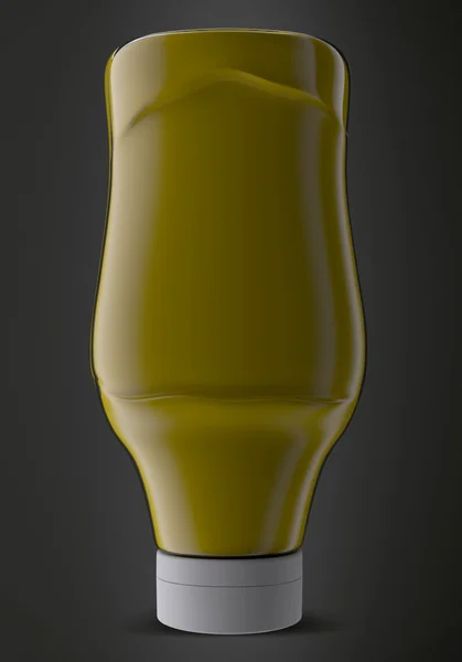 Sauce, ketchup, mustard or any liquid food product container on black background. 3D illustration. — 图库照片